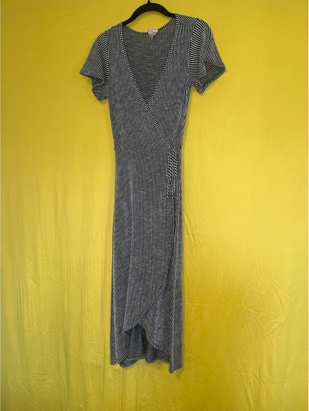 Caution to the Wind Black and White Striped Wrap Dress